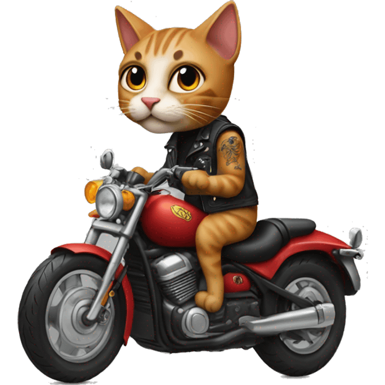 a cat on a motorcycle with tattoos emoji