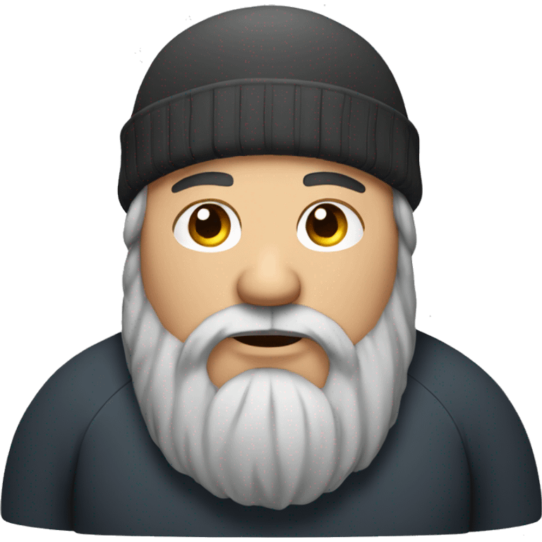 An overweight man with long hair, a beanie and a beard emoji