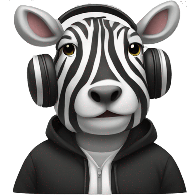 zebra wearing white headphones and black hoodie emoji