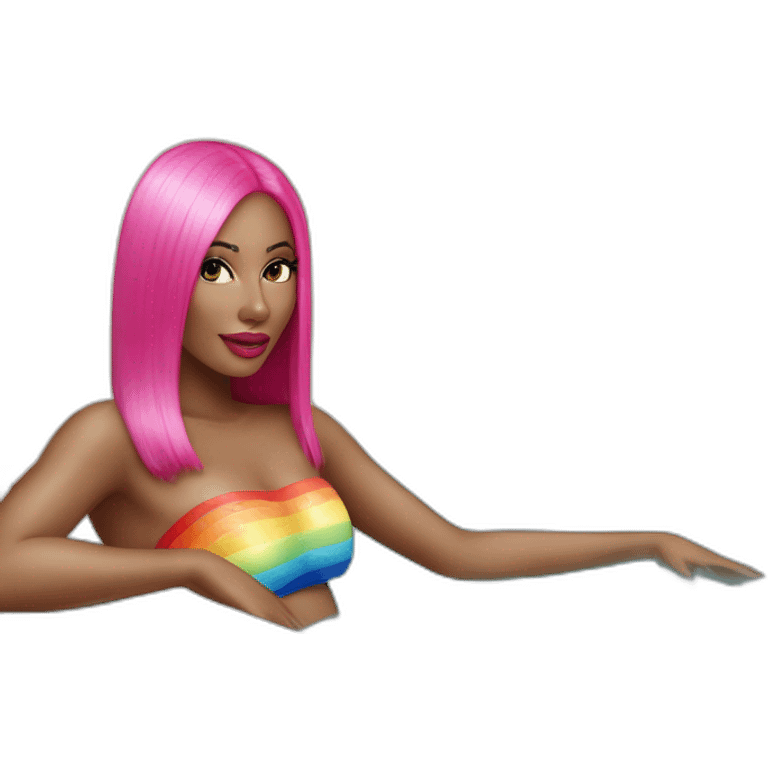 hot-nicki-minaj-blue-eyes-red-lips-rainbow-swim-suit-in-bath emoji