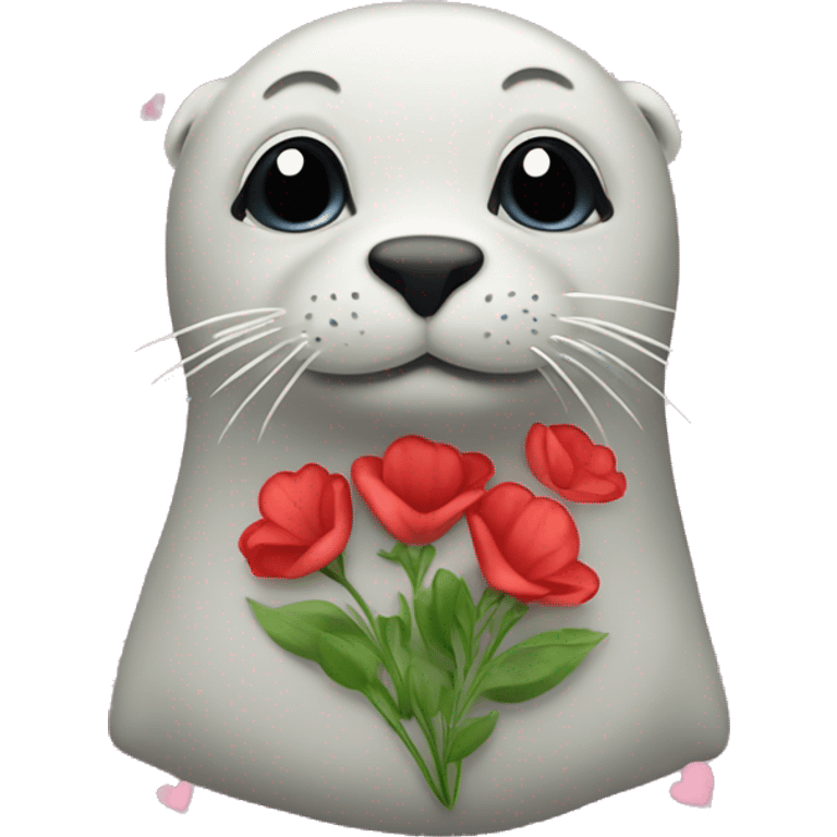 Seal with flowers and hearts emoji