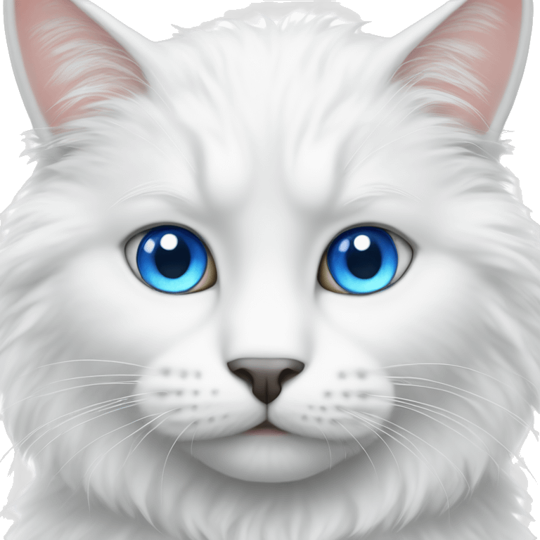 White fluffy cat with man blue eyes emoji