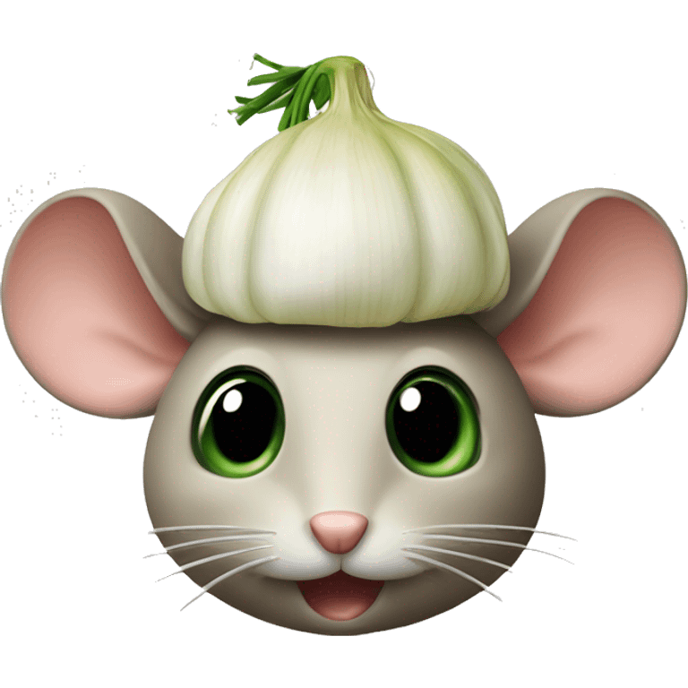 mouse with half onion as a little hat, the onion has still some green emoji