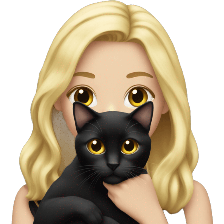 Pretty long blonde haired woman holding Black cat emoji