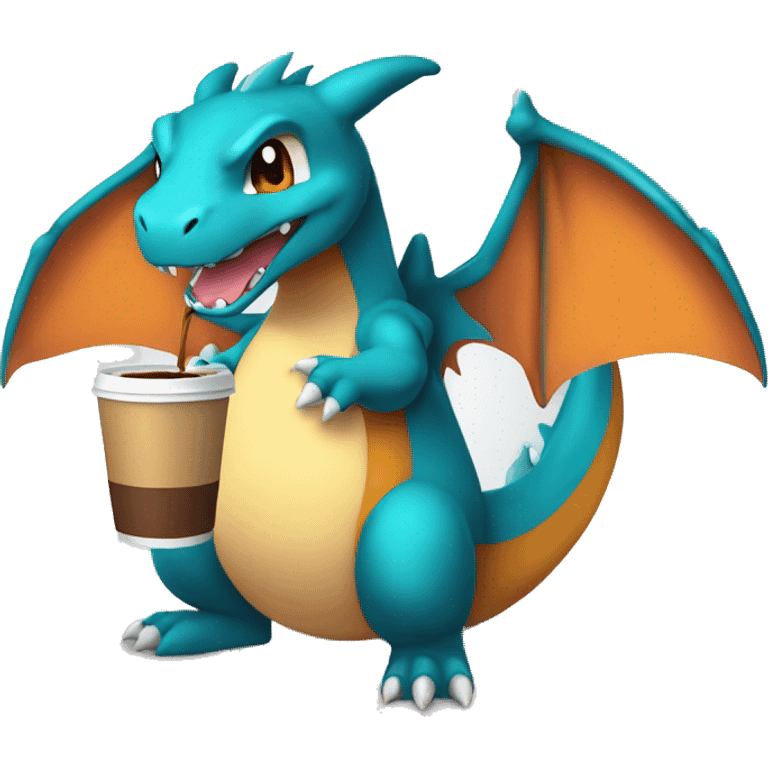 cute charizard drink a coffee emoji