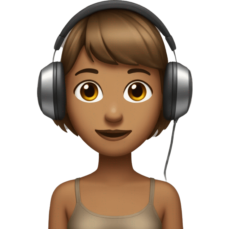 Cute woman brown bangs hair headphone , tanned skin tone  emoji