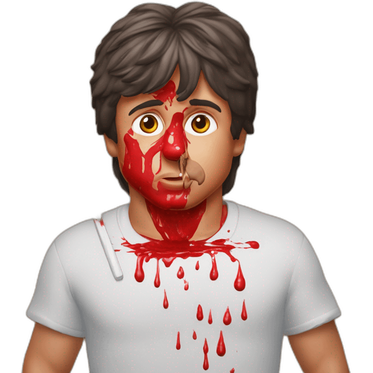 Sylvester Stallone Rambo covered in red paint eating chocolate in a primary school emoji