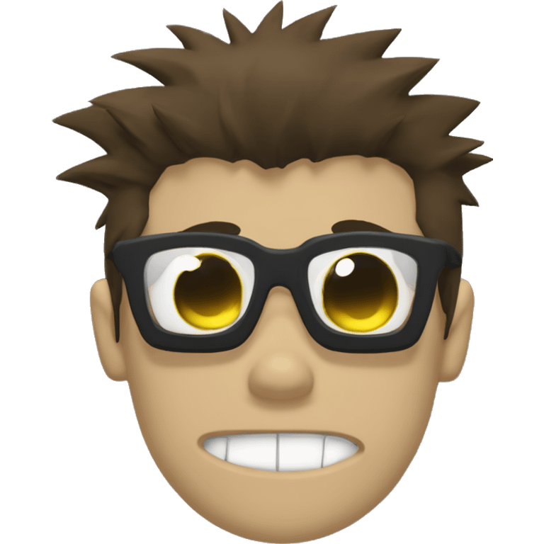 Eddsworld styled character with dark skin black shirt spikey like hair styled to cover the characters left eye and the character wears a black t-shirt with a skull on it. emoji