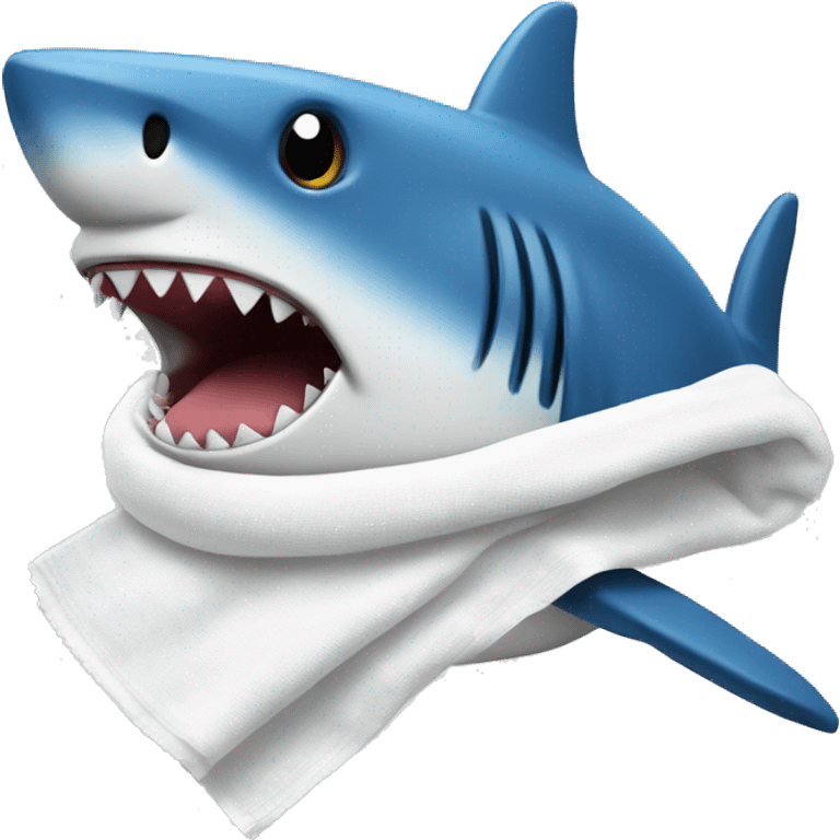 Blue ikea shark with a white security blanket  emoji