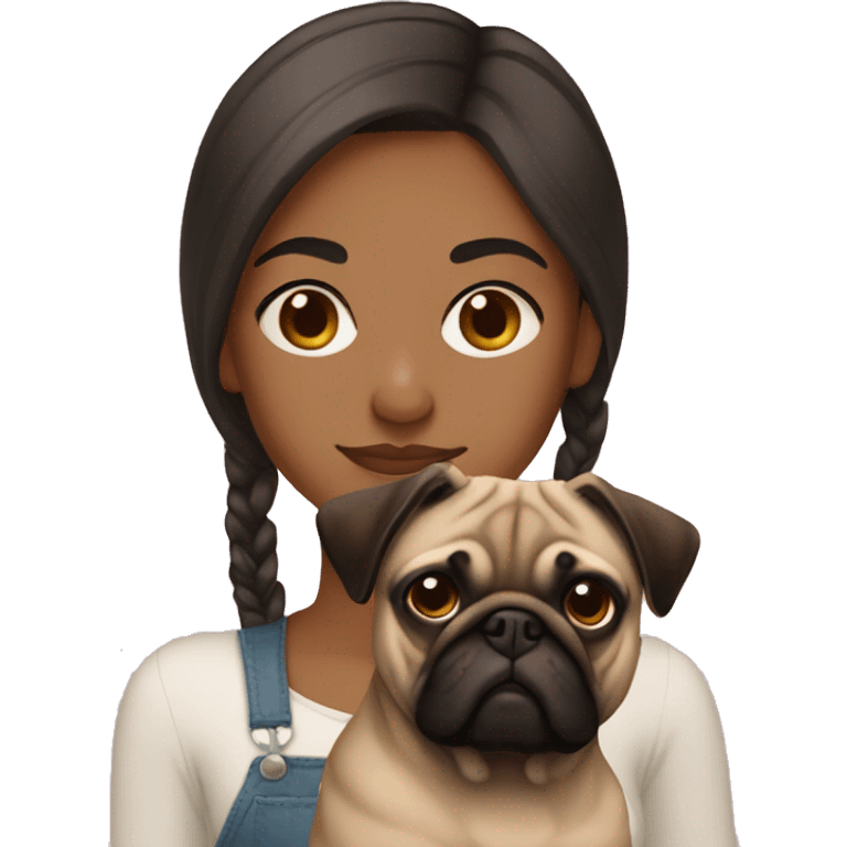 brown girl straight hair with pug emoji