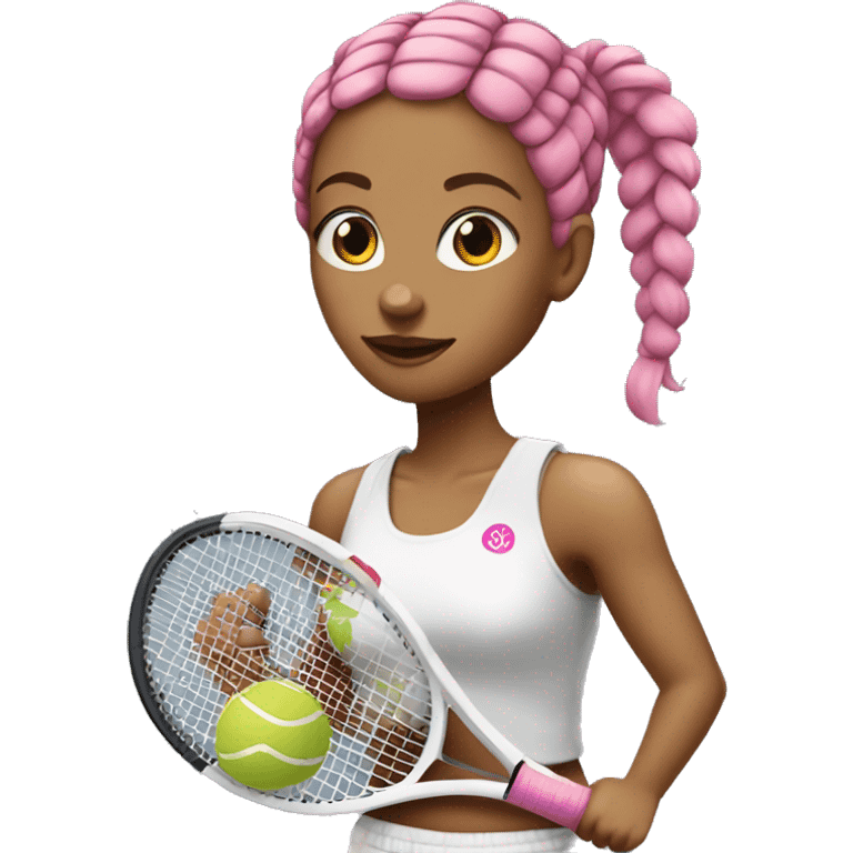 White Tennis girl with pink braids and arm tattoos emoji