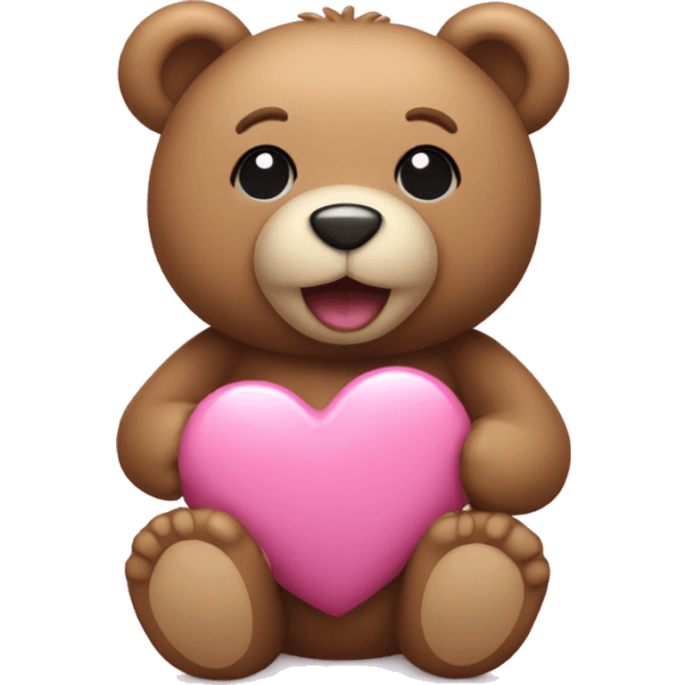 Teddy bear holding a pink heart emoji