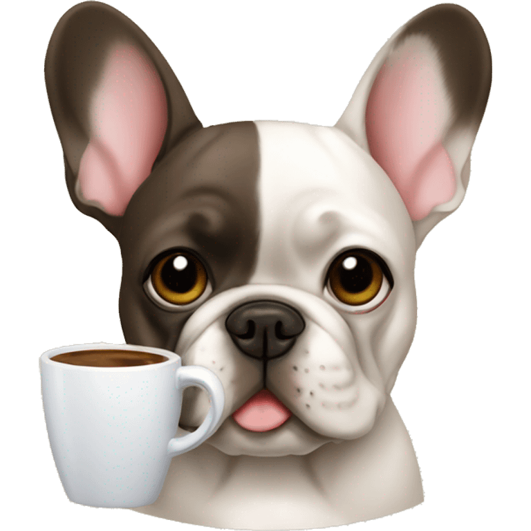 a french bulldog drinking coffee emoji