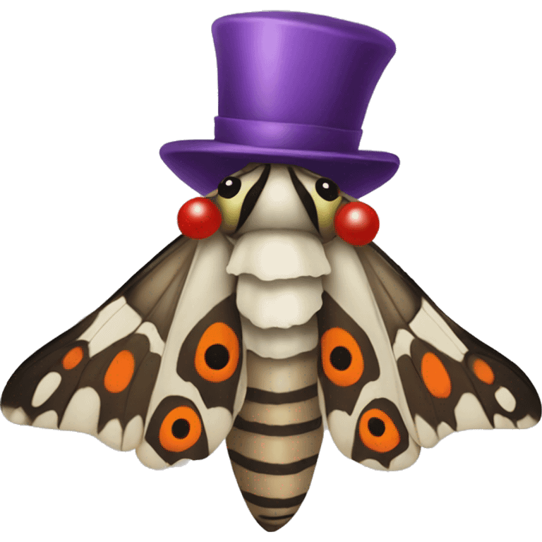 moth wearing a clown hat emoji