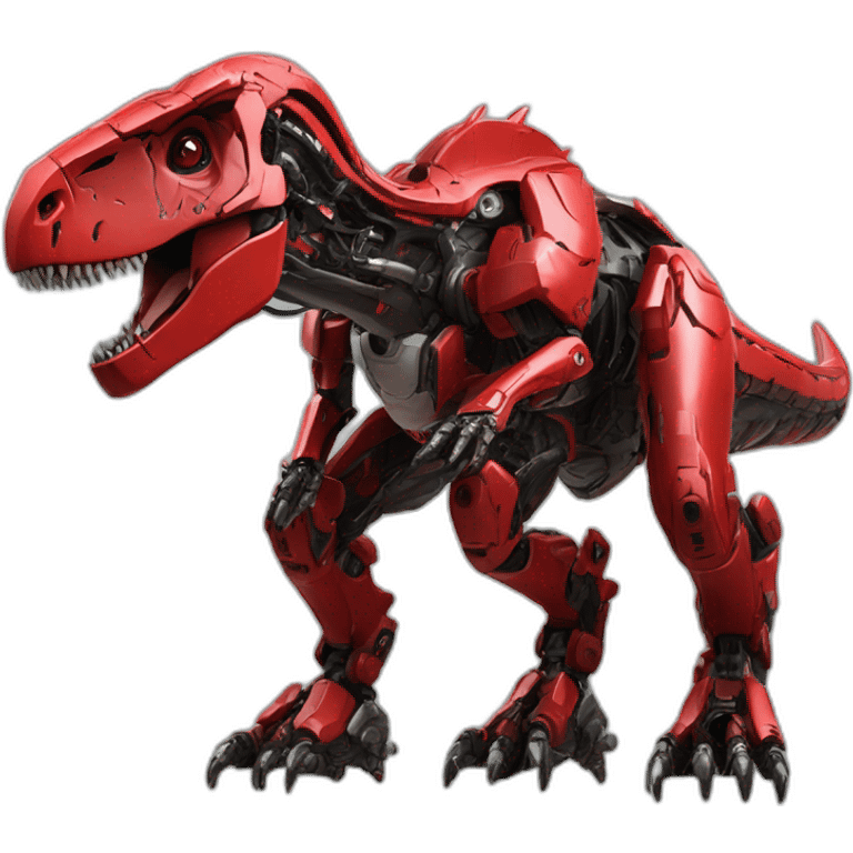 Tyrannosaurus red Mech Warrior，full body，upward view，cyberpunk style emoji