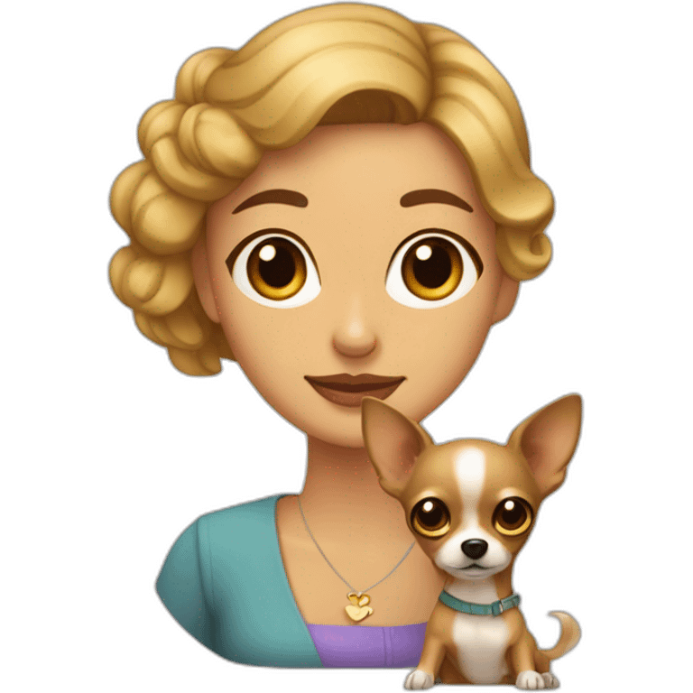 mujer con pelo muy largo canas y su perro Chihuahua emoji