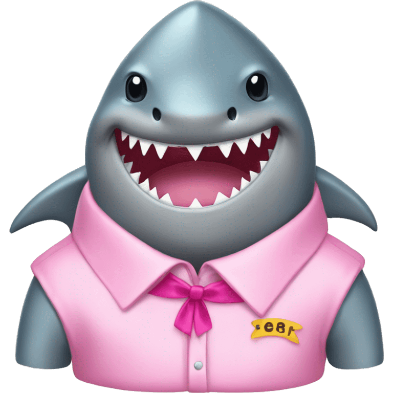 a shark wearing a pink beautiful princes' shirt and using a gemes ribbon emoji