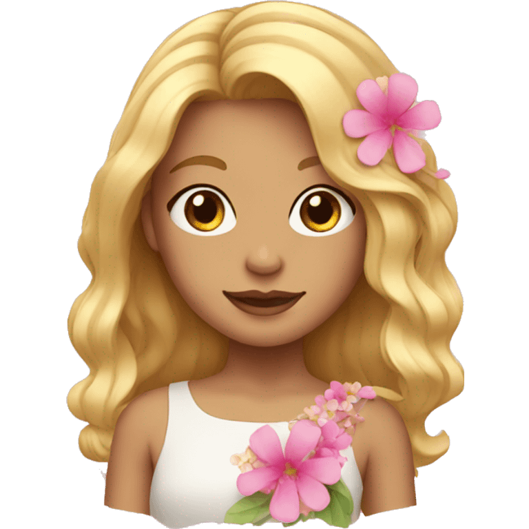 Girl with blond hair and pink flowers emoji