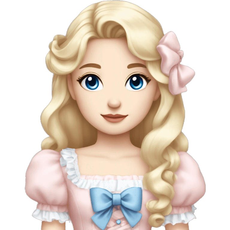 sweet lolita blond hair blue eyes white skin light pink dress emoji