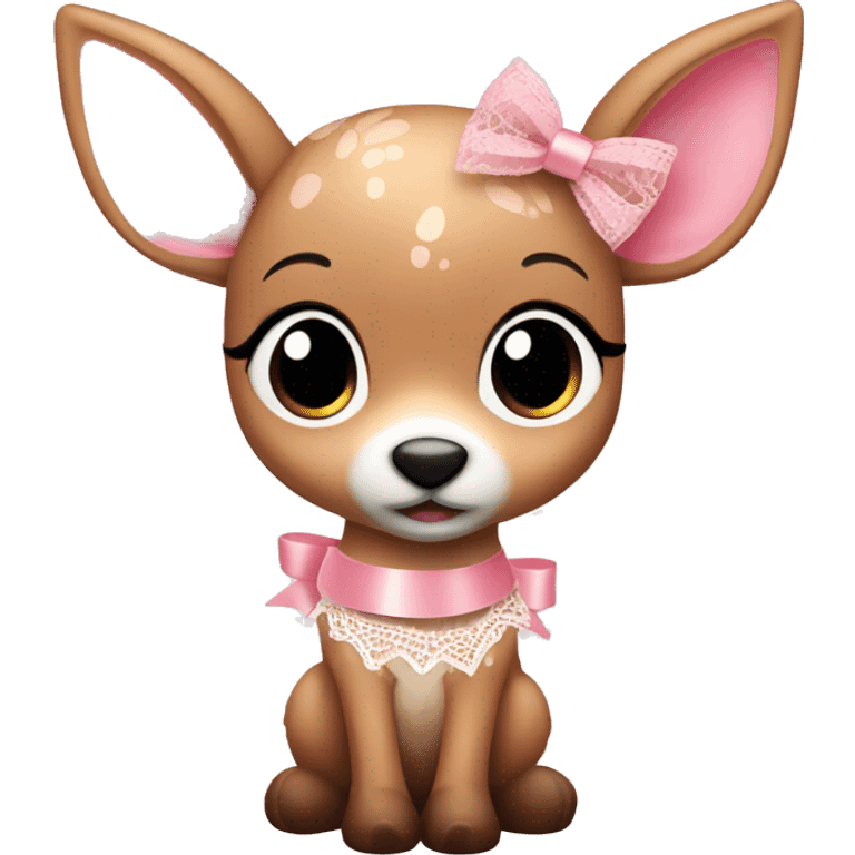 Cute pink fawn with lace ribbon emoji