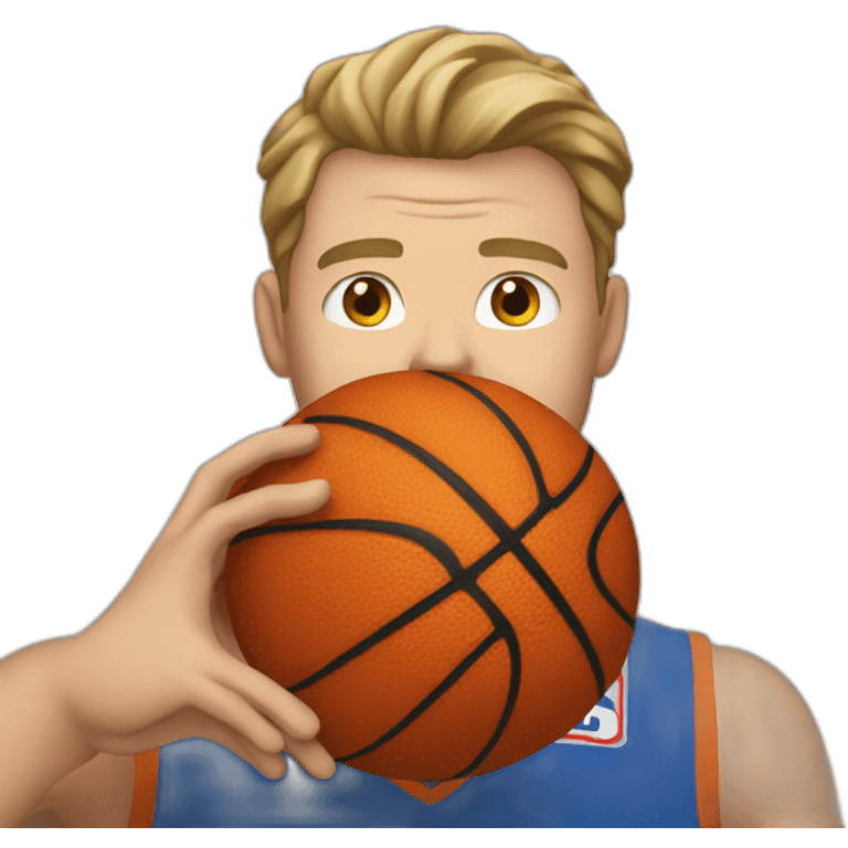 White man in a basketball jersey holding a basketball emoji