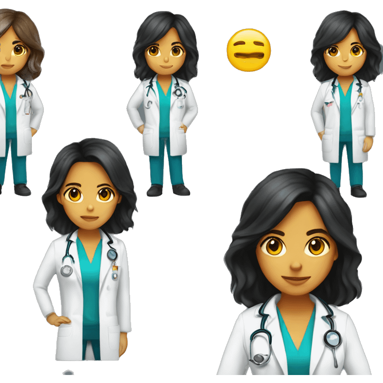 doctor, girl, black long hair, brown eyes, yellow skin emoji