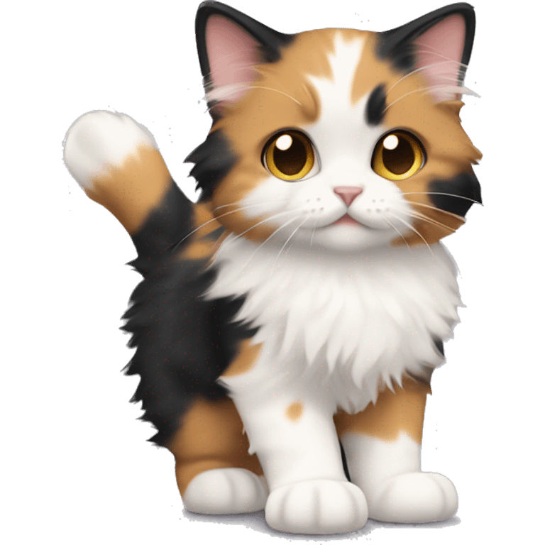 Calico-kitten-full body-fluffy-slightly chonky emoji