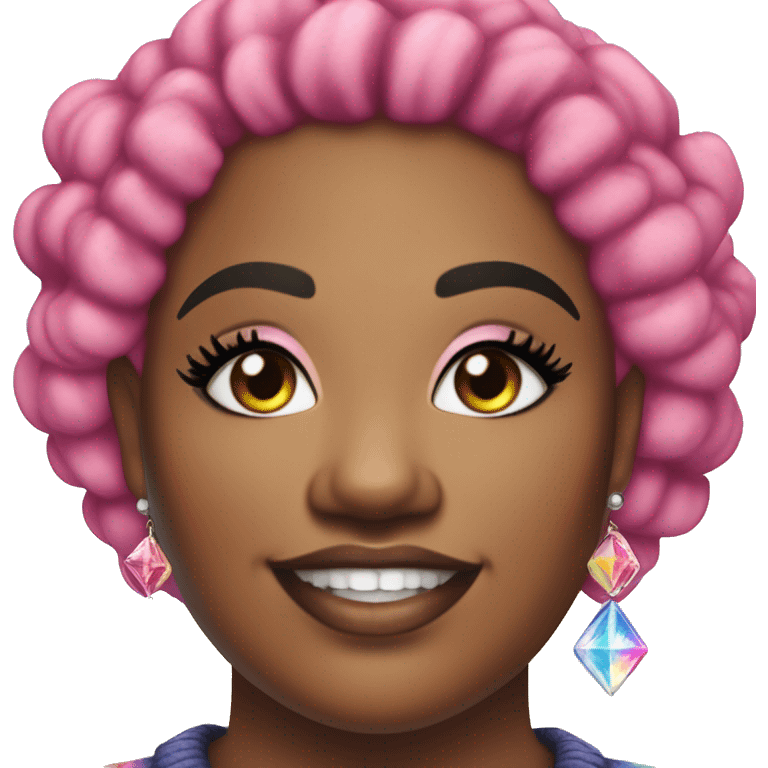 Large Plus size black woman with pink curly pixie cut hair and a rainbow tie dye sweater , and diamond stud earrings  emoji