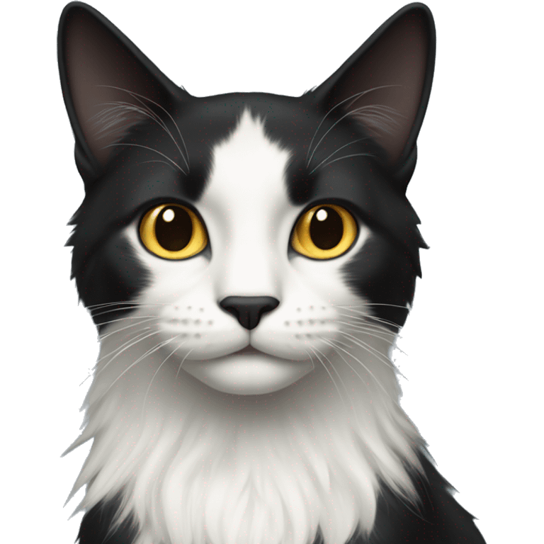 black cat long-haired with half white head emoji