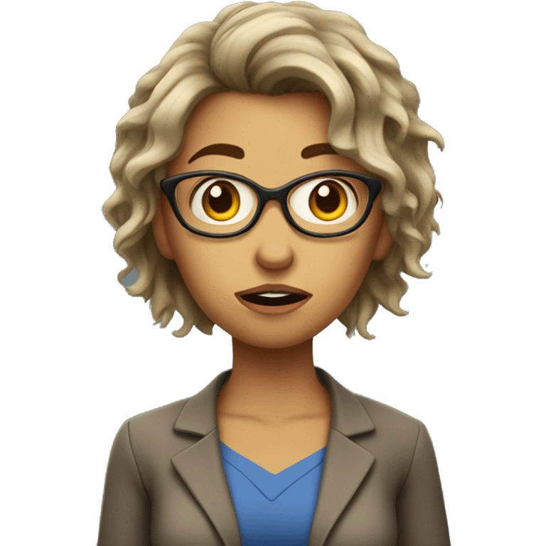 Nervous and anxious female teacher with messy hair emoji