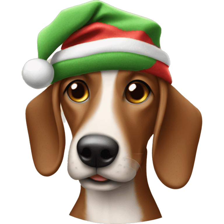 perro salchicha cafe pelo corto con gorro de navidad emoji