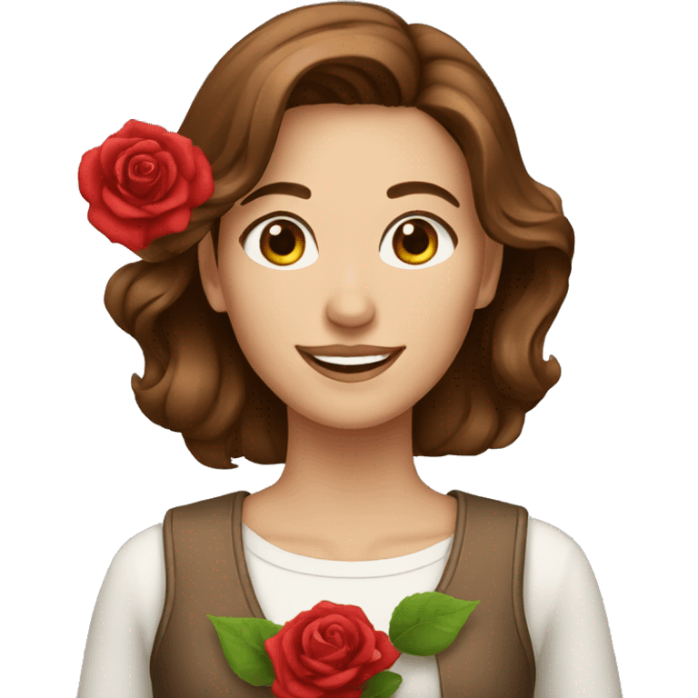 smiling women Brown hair  with red rose emoji