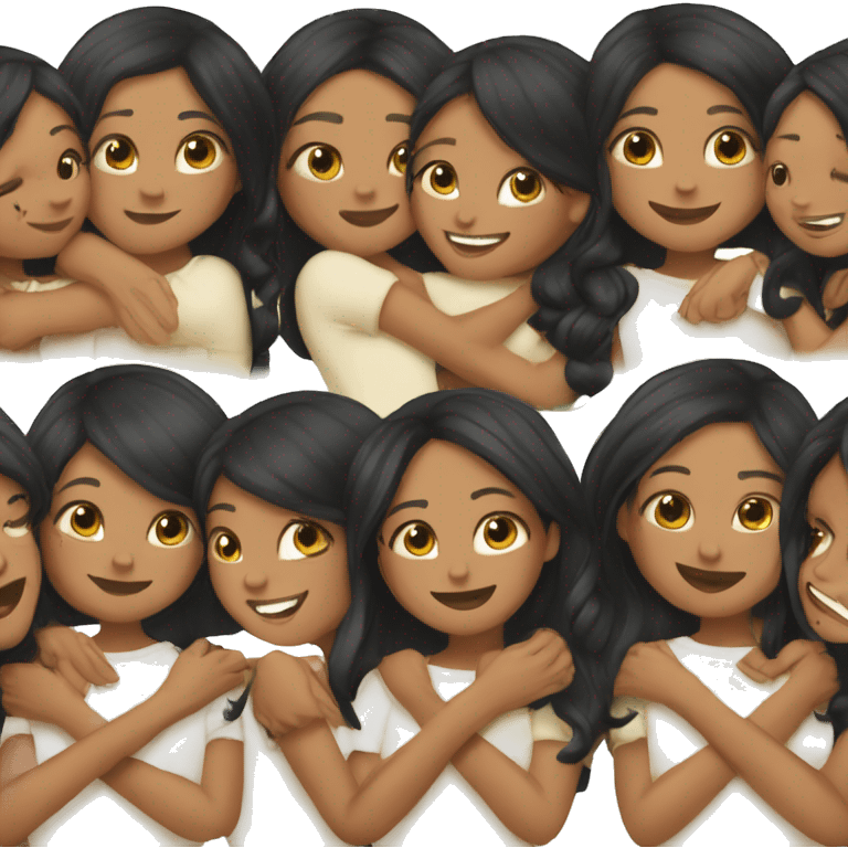 sisters hug, black long hair tan skin emoji