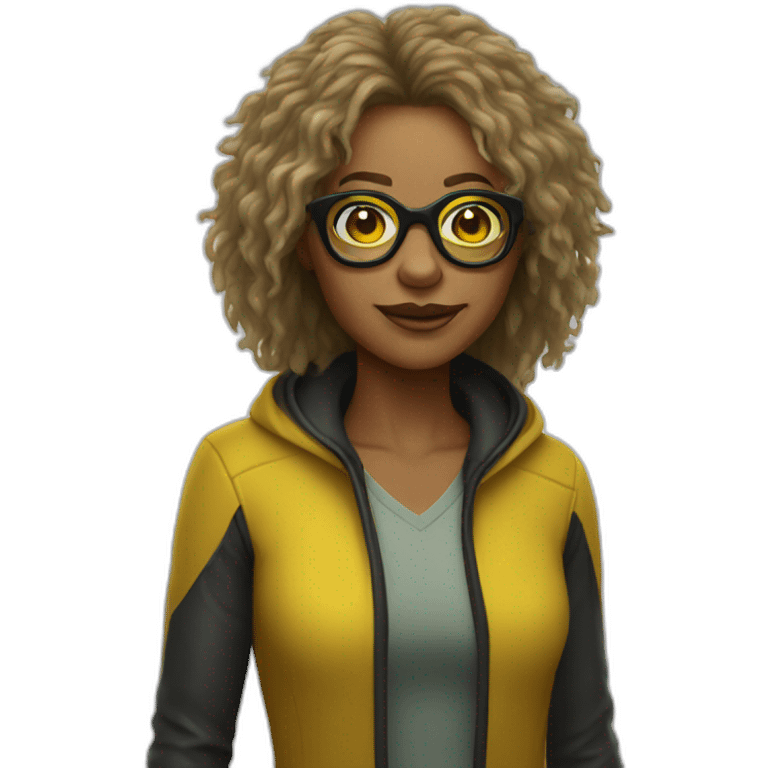 spider woman shaggy hair, yellow glasses emoji