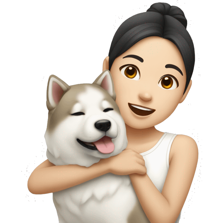 Asian girl with white Akita being cute emoji