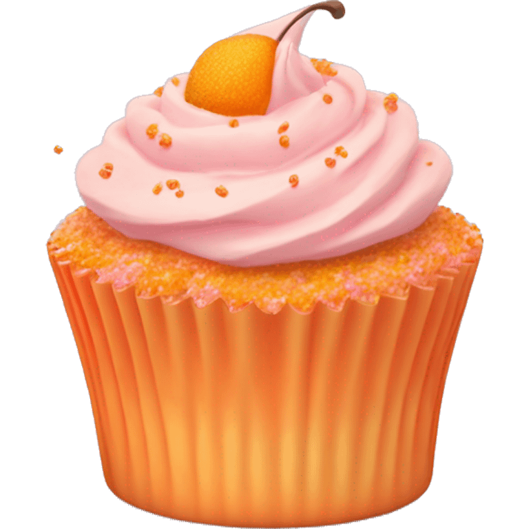 realistic cupcake with light pink frosting and light orange cupcake wrapper and peach sprinkles and orange sugar sprinkles… no fruit on top of cupcake emoji