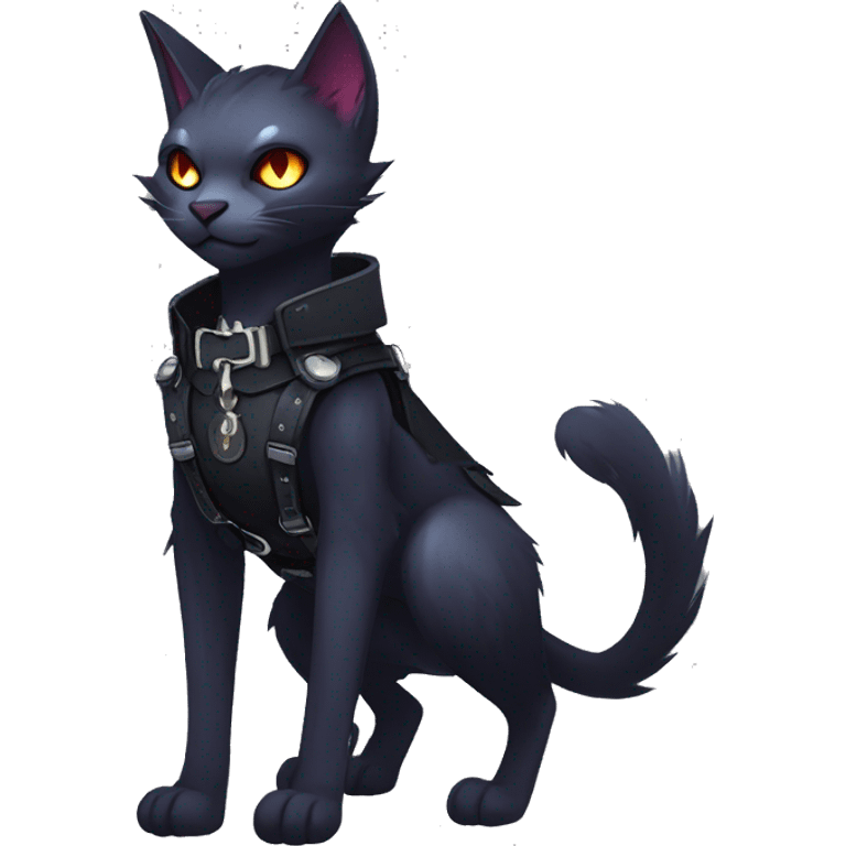 cool edgy fantasy dark-shadow-themed animal vampiric cat hybrid Fakemon  with a harness and collar full body emoji