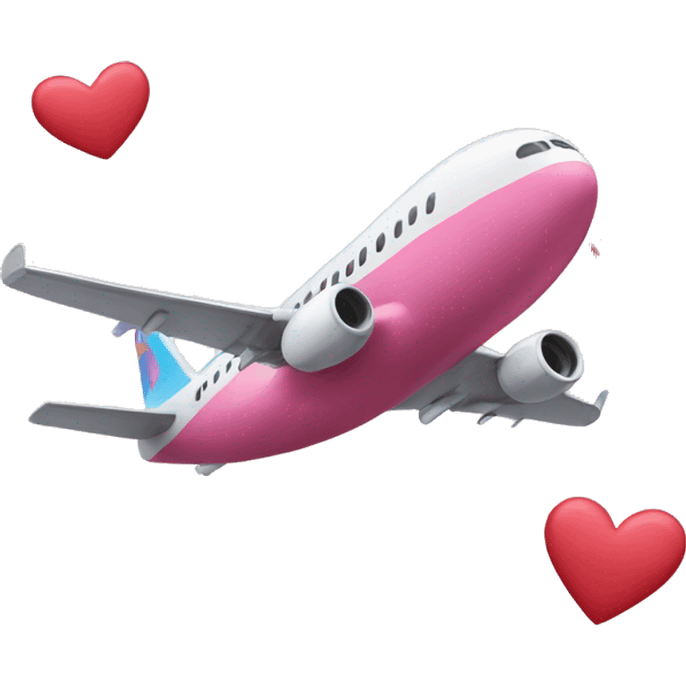 plane taking off with little hearts emoji