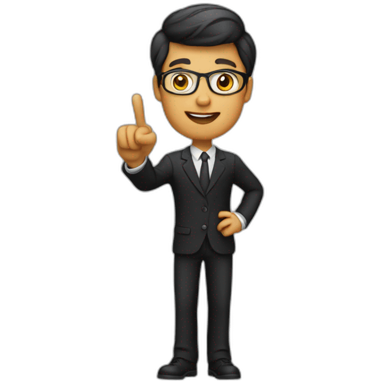 A teacher in black suit pointing finger up emoji