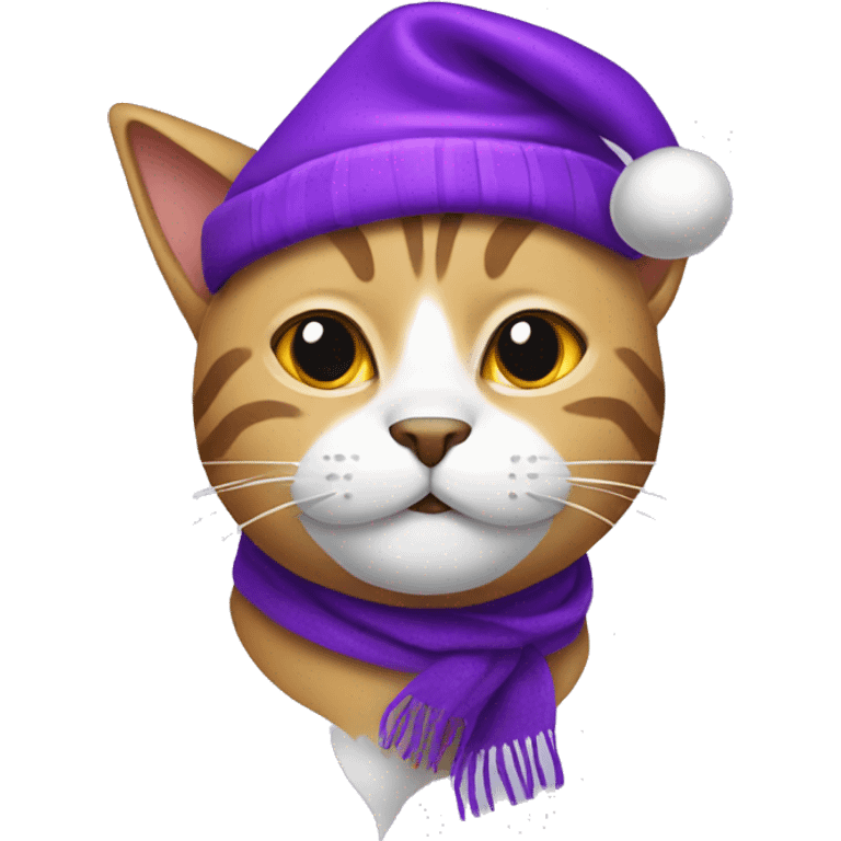 Cat with purple Santa hat and scarf emoji