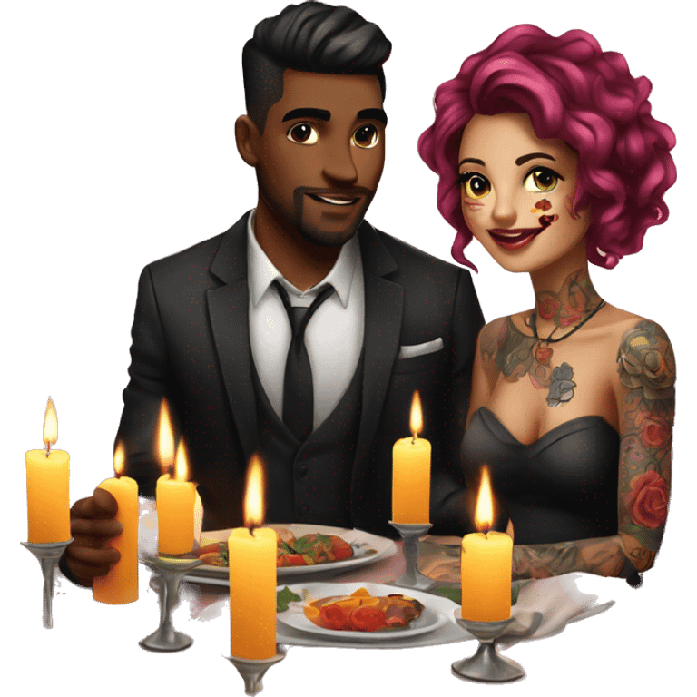 romantic candle light dinner for beautiful tattooed couple emoji