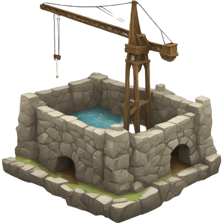 medieval wooden crane into stone pit emoji