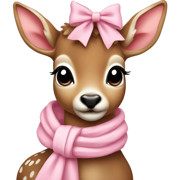 cute deer with baby pink scarf and bow emoji