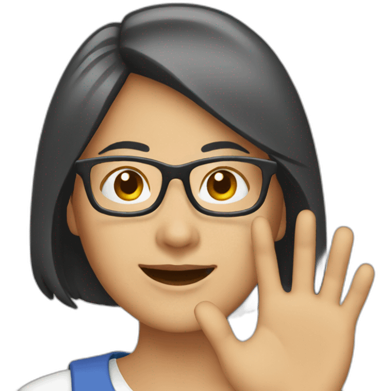 Asian woman with glasses waving emoji