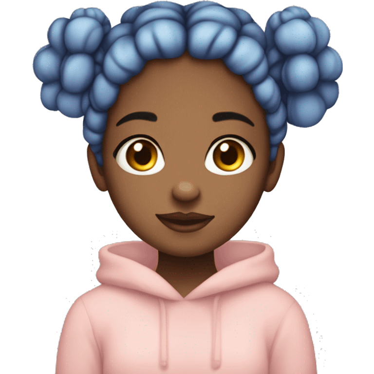 Girl, cozy, half up hair with space buns, blue eyes, ombré hair, blanked emoji