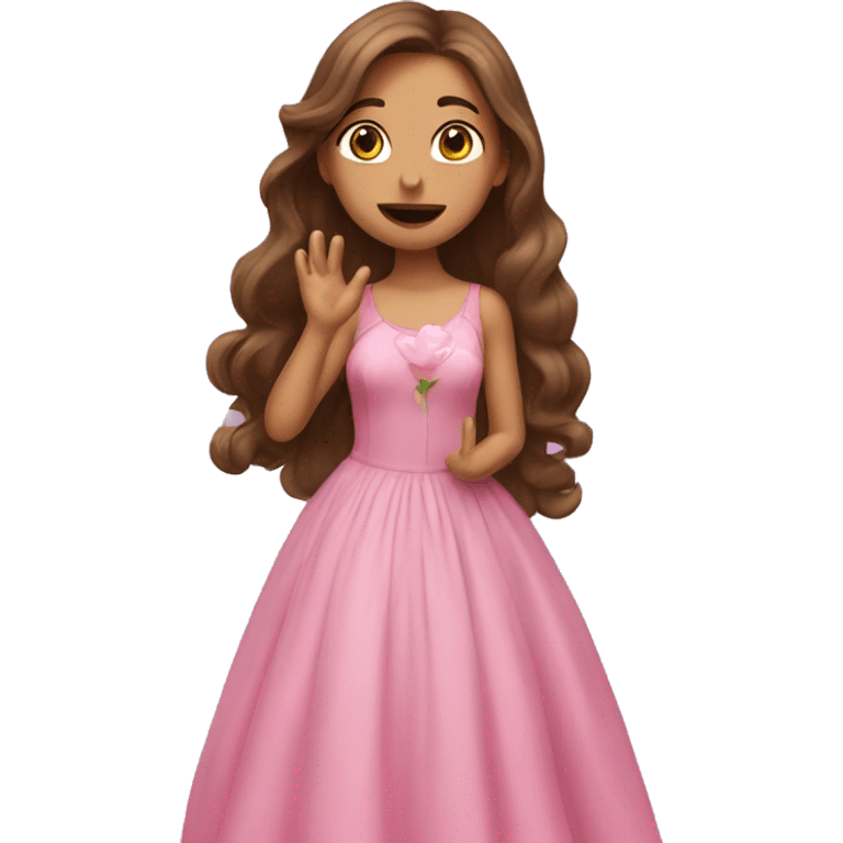 girl with long brown hair and pink dress blowing a kiss  emoji