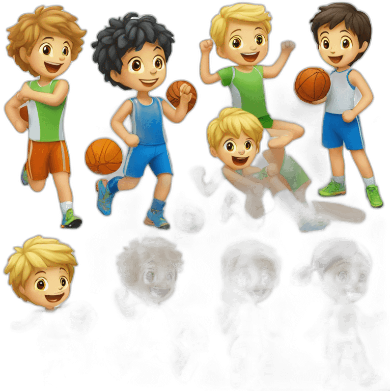 full-length cheerful happy European children doing sports emoji