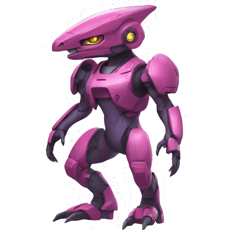 a Genesect-Raptor-Fakémon—hybrid with a futuristic visor-helmet full body emoji