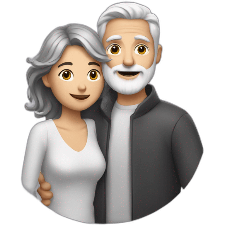 Man with gray hair and white beard hugs woman with dark brown hair emoji