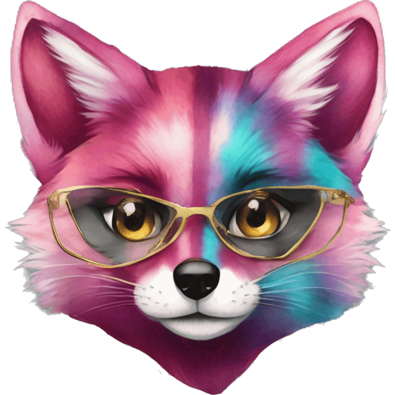 Pink magenta burgundy maroon cyan beige gray fox black stripes wearing gold jewellery gold piercings gold ear piercing gold nose piercing vintage watercolour tie dye black raven wings emoji